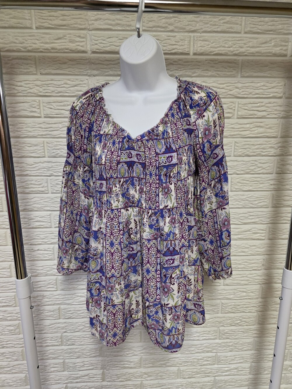 Floral & Ivy Blue Floral Smocked Tunic Top